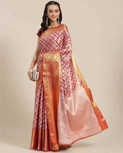 Orange and Red color Silk Trendy Traditonal Saree with Unstitched Blouse