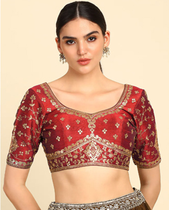 Red Embroidered Stitched Blouse with Sequins Work
