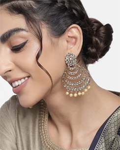 With Stunning Antique Finish Encased with Kundan & Faux Pearl Chandbali Earrings