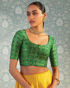 Green Art Silk Blouse with Woven Designs