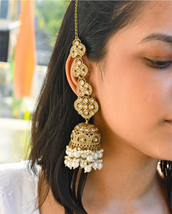 Golden Kundan Long Jhumka Earrings