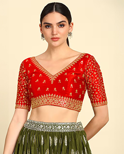 Red Embroidered Stitched Blouse with Zari