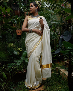 Teejh White and Gold Kerala Cotton Kasavu Saree
