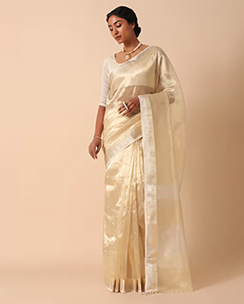  KALKI FASHION Elegant Gold Tissue Silk Saree with Unstitched Blouse
