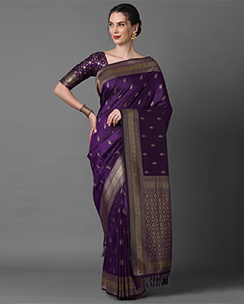 Akhilam Silk Blend Purple Woven Saree
