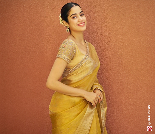 Jhanvi Kapoor wearing a yellow saree