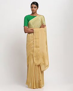 Via East Gold Wrinkled Crepe Saree With Unstitched Blouse
