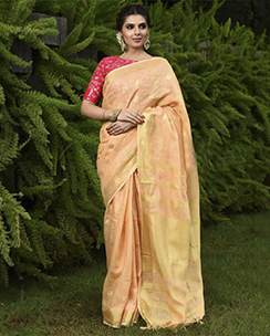 Beatitude Handwoven Linen Saree with Unstitched Blouse
