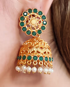 Azai by Nykaa Fashion Ethnic Green Temple Jhumkas
