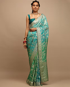 KALKI FASHION Shaded Green and Turquoise Saree with Unstitched Blouse
